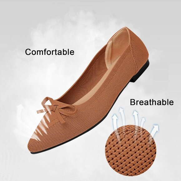 Women Slingback Pointed Toe Brown Flats Bow Comfortable Dressy Party Work Shoes - Picture 2 of 6